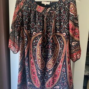 Altar'd State Blue and Black 3/4 Sleeve Tie Front Dress-Medium